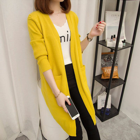 Damen Langer Strickcardigan mit offenen Vorderteilen und tiefen Taschen EB