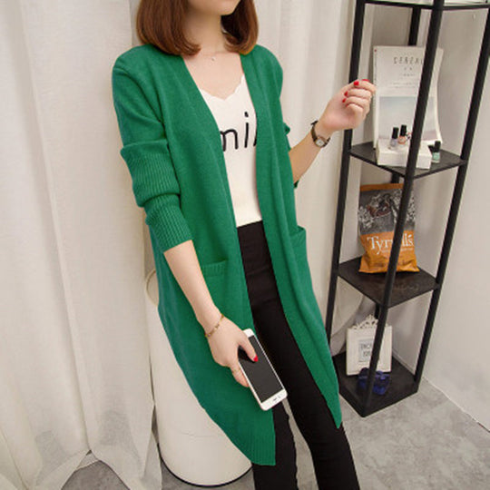 Damen Langer Strickcardigan mit offenen Vorderteilen und tiefen Taschen EB