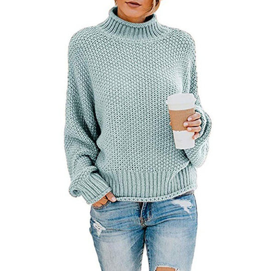Damen Grobstrickpullover mit hohem Kragen und lässigem Schnitt EB
