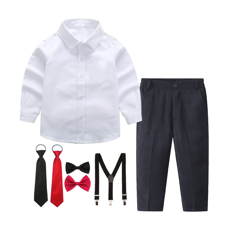 Damen elegantes Baumwollhemd mit schicken Hosen und Hosenträgern EB