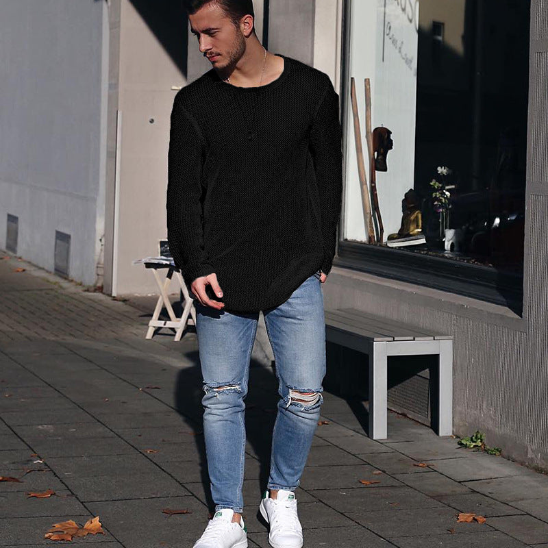 Herren langer Strickpullover mit strukturiertem Muster und lässigem Schnitt EB
