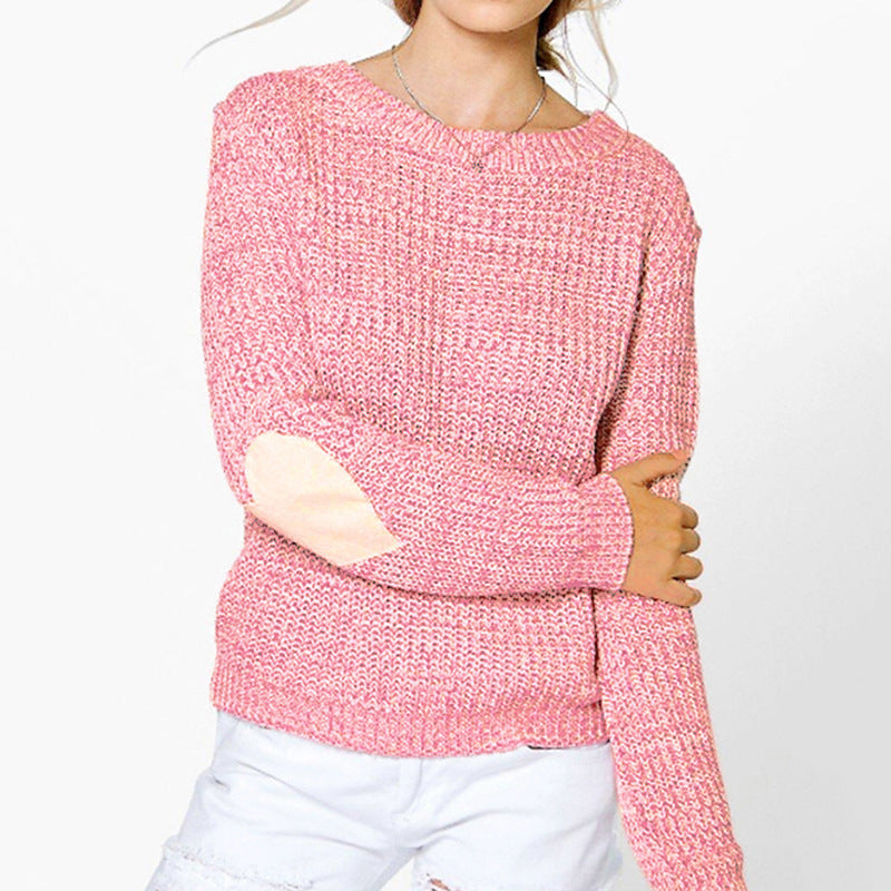 Damen Strickpullover mit Herzapplikationen an den Ärmeln EB