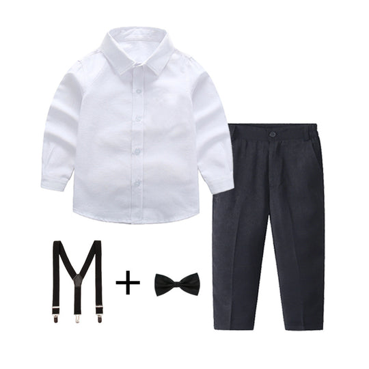 Damen elegantes Baumwollhemd mit schicken Hosen und Hosenträgern EB