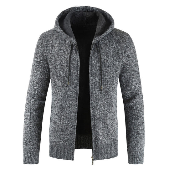 Herren moderne Strickjacke mit Kapuze und weichem Innenfutter EB