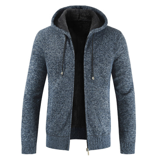 Herren moderne Strickjacke mit Kapuze und weichem Innenfutter EB