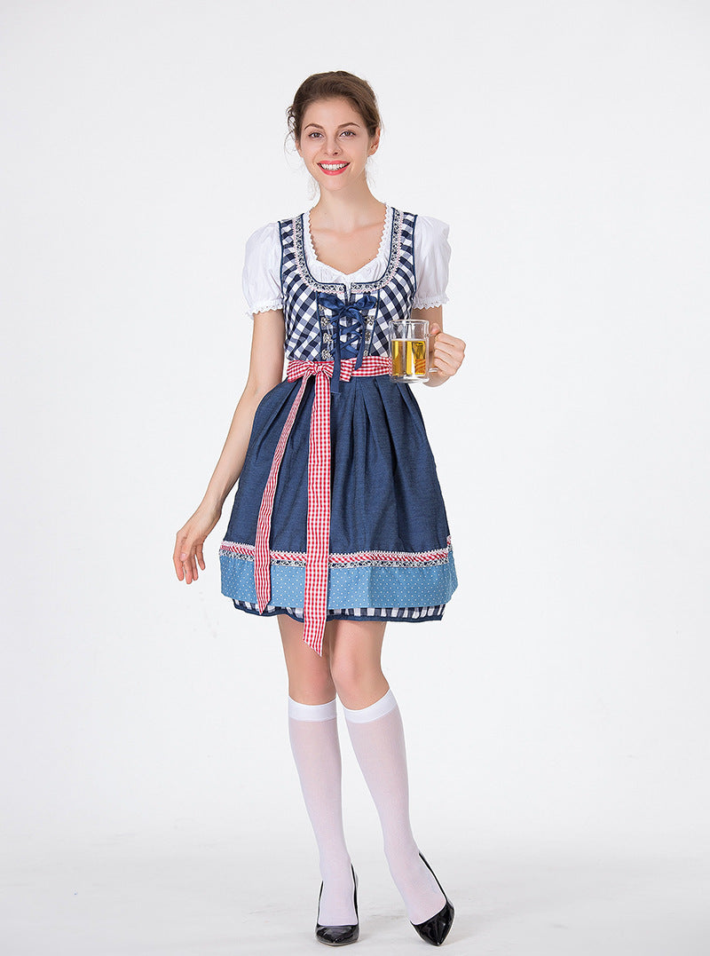 Damen nan traditionelles Oktoberfest Dirndl mit Rüschenbluse, geschnürtem Mieder und Schleifen-Schürze EB