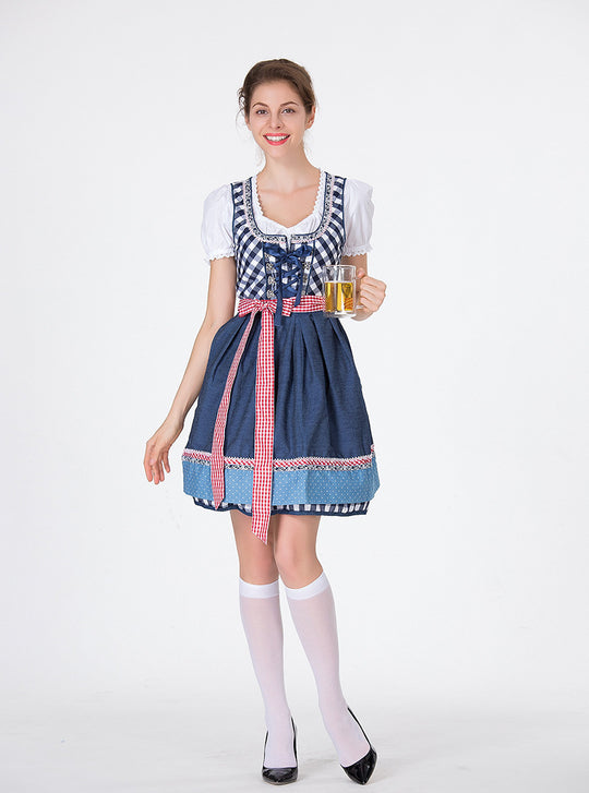 Damen nan traditionelles Oktoberfest Dirndl mit Rüschenbluse, geschnürtem Mieder und Schleifen-Schürze EB