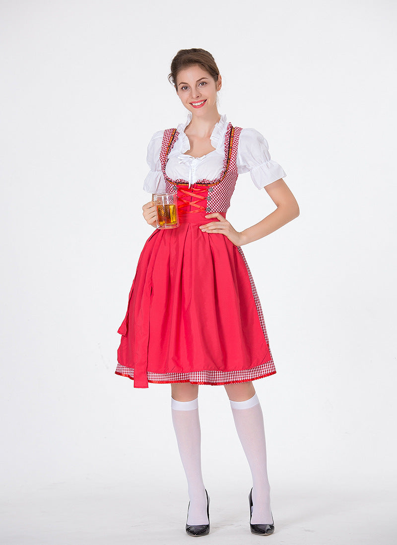 Damen nan traditionelles Oktoberfest Dirndl mit Rüschenbluse, geschnürtem Mieder und Schleifen-Schürze EB