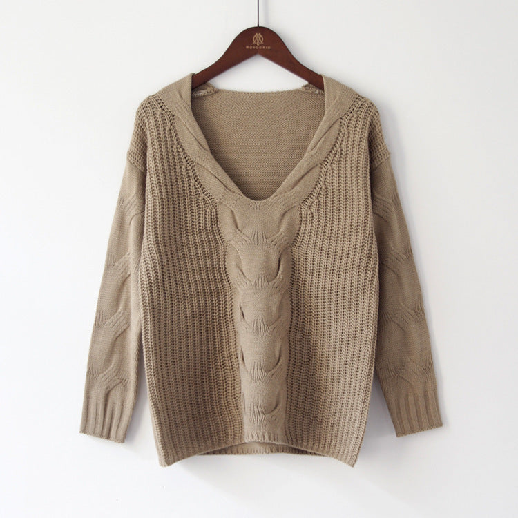 Damen Strickpullover mit offener Schulter und exquisitem Zopfmuster EB