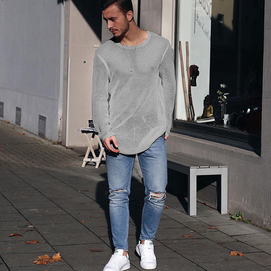 Herren langer Strickpullover mit strukturiertem Muster und lässigem Schnitt EB