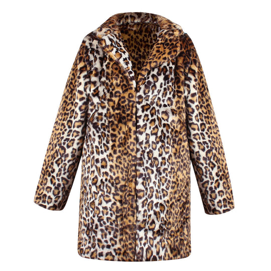 Damen Luxuriöse Kunstpelzjacke mit trendigem Leopardenmuster EB