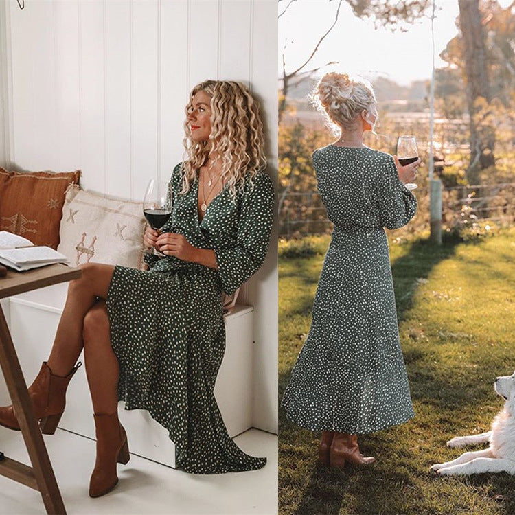 Damen Wickelkleid mit fließendem Rock und V-Ausschnitt EB