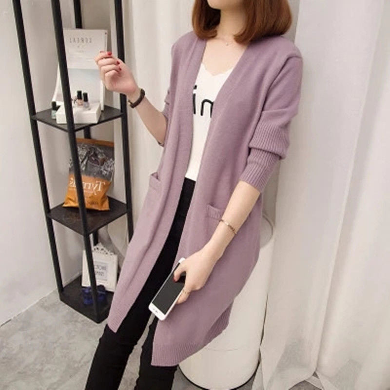 Damen Langer Strickcardigan mit offenen Vorderteilen und tiefen Taschen EB