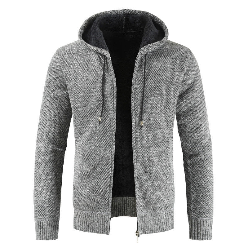 Herren moderne Strickjacke mit Kapuze und weichem Innenfutter EB
