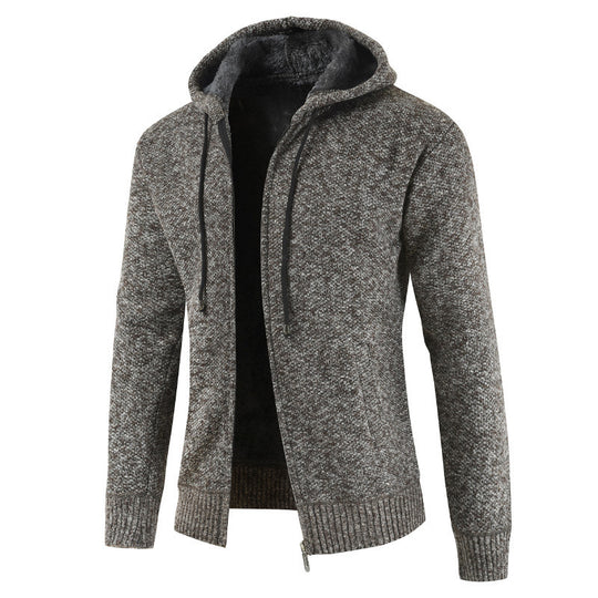Herren moderne Strickjacke mit Kapuze und weichem Innenfutter EB