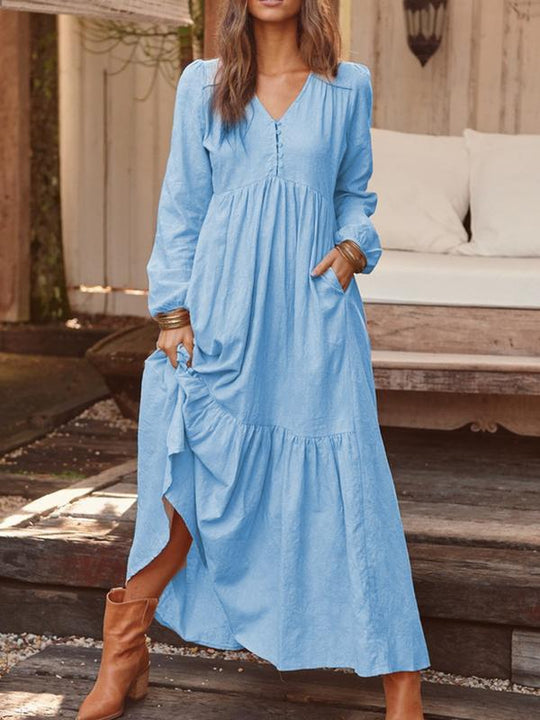 Damen Maxikleid mit elastischem Oberteil und voluminösem Saum EB