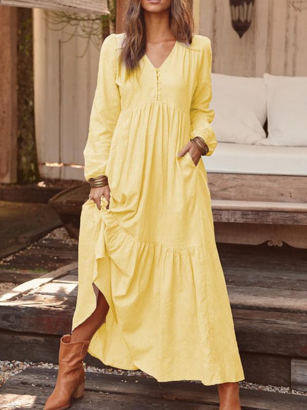 Damen Maxikleid mit elastischem Oberteil und voluminösem Saum EB