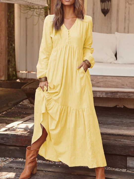 Damen Maxikleid mit elastischem Oberteil und voluminösem Saum EB