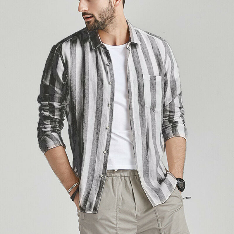 Herren gestreifte Hemdjacke aus leichtem Baumwollstoff EB
