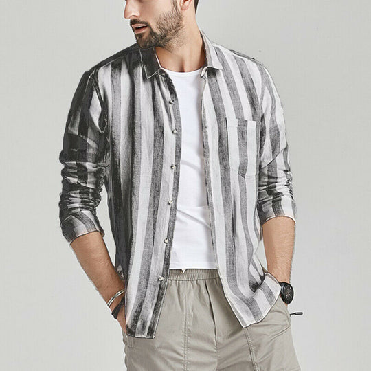 Herren gestreifte Hemdjacke aus leichtem Baumwollstoff EB