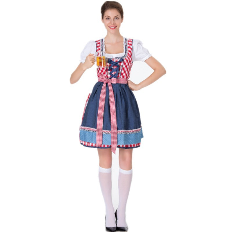 Damen nan traditionelles Oktoberfest Dirndl mit Rüschenbluse, geschnürtem Mieder und Schleifen-Schürze EB