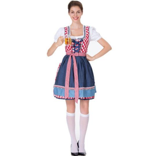 Damen nan traditionelles Oktoberfest Dirndl mit Rüschenbluse, geschnürtem Mieder und Schleifen-Schürze EB