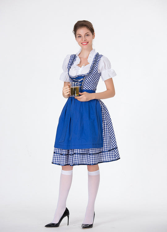 Damen nan traditionelles Oktoberfest Dirndl mit Rüschenbluse, geschnürtem Mieder und Schleifen-Schürze EB