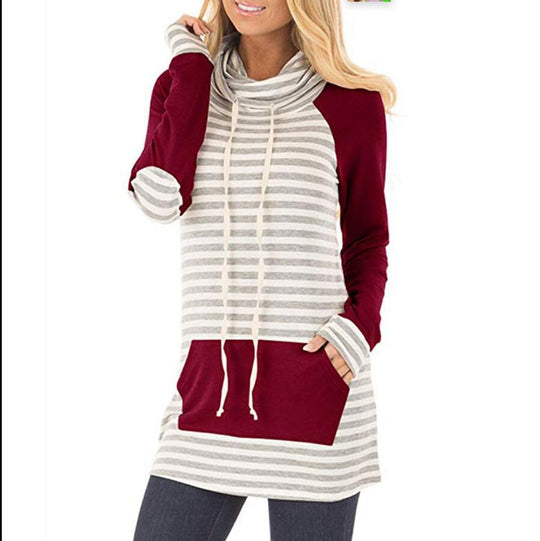 Damen Kapuzenpullover mit gestreiftem Design und praktischen Taschen EB