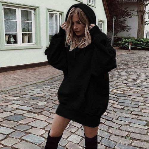 Damen Oversized Kapuzenkleid EB