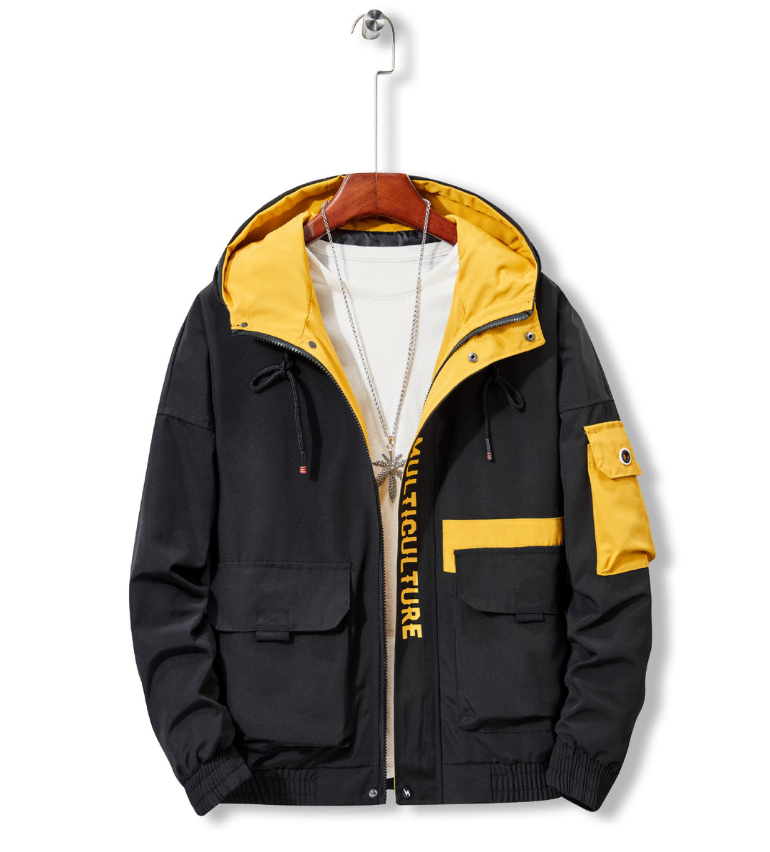 Herren Utility-Kapuzenshelljacke mit Multifachtaschen und kontrastgefütterter Kapuze EB