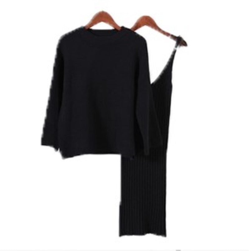 Damen Strick-Set mit lässigem Crop-Pullover und geripptem Maxikleid EB