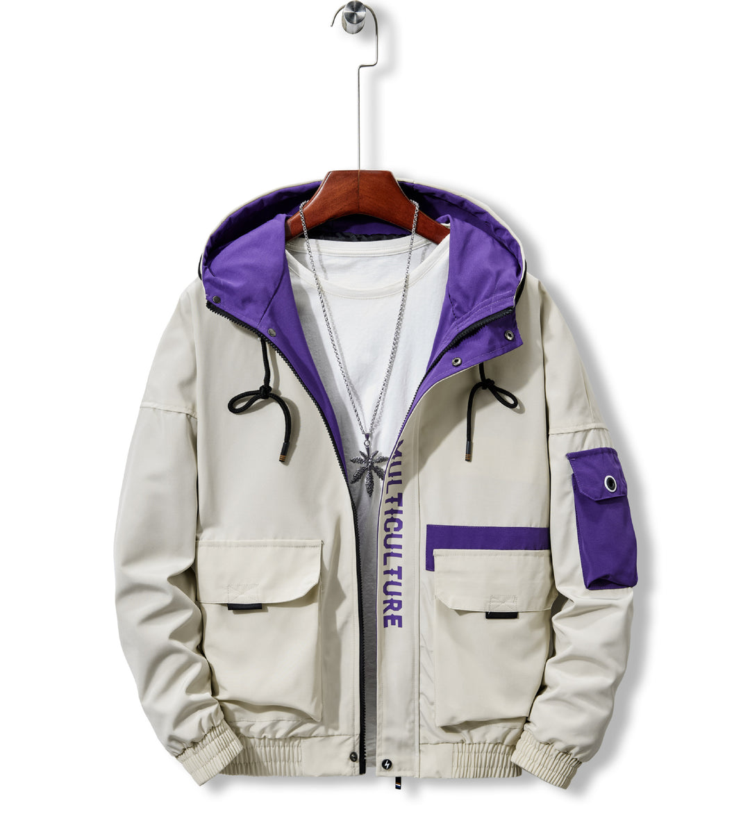 Herren Utility-Kapuzenshelljacke mit Multifachtaschen und kontrastgefütterter Kapuze EB