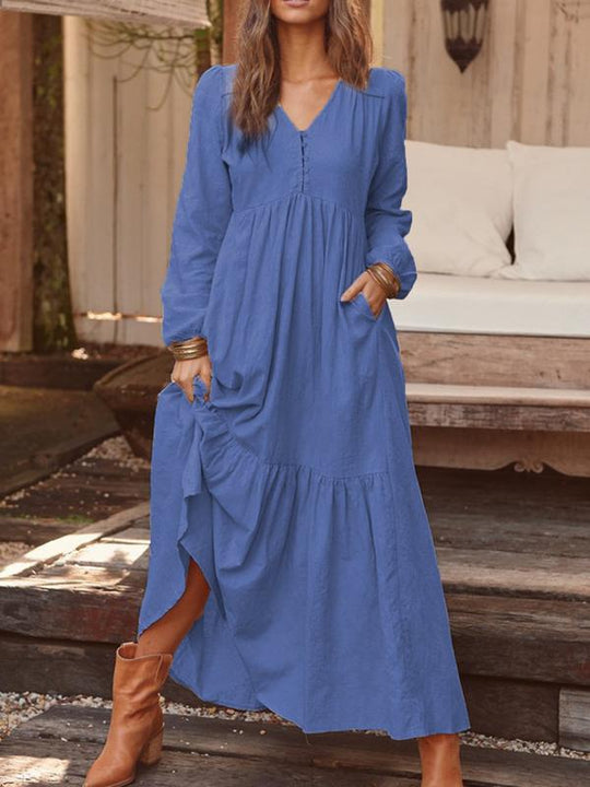 Damen Maxikleid mit elastischem Oberteil und voluminösem Saum EB