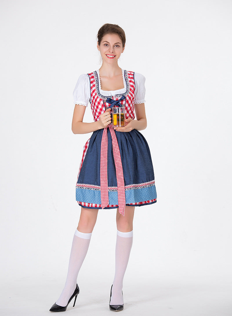 Damen nan traditionelles Oktoberfest Dirndl mit Rüschenbluse, geschnürtem Mieder und Schleifen-Schürze EB