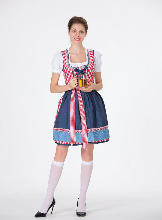 Damen nan traditionelles Oktoberfest Dirndl mit Rüschenbluse, geschnürtem Mieder und Schleifen-Schürze EB