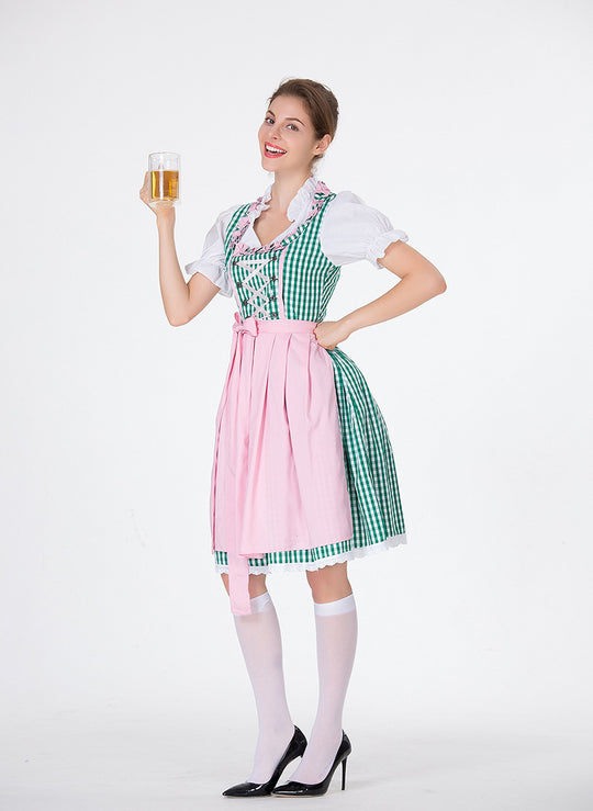 Damen nan traditionelles Oktoberfest Dirndl mit Rüschenbluse, geschnürtem Mieder und Schleifen-Schürze EB
