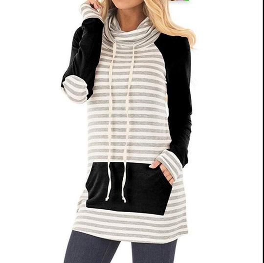 Damen Kapuzenpullover mit gestreiftem Design und praktischen Taschen EB