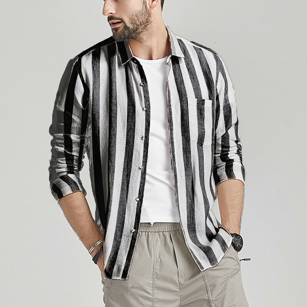 Herren gestreifte Hemdjacke aus leichtem Baumwollstoff EB