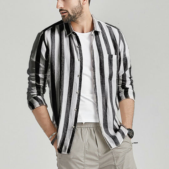 Herren gestreifte Hemdjacke aus leichtem Baumwollstoff EB