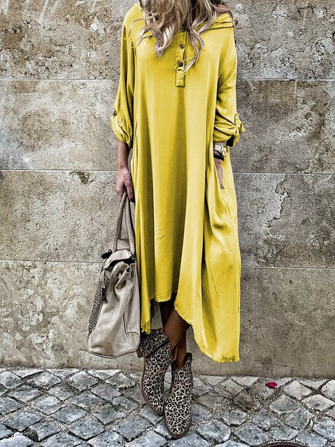 Damen komfortables Langarmkleid mit Knopfleiste und Seitentaschen EB