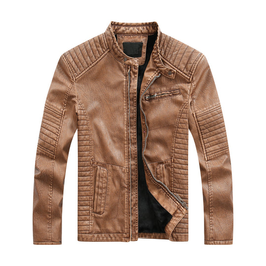 Herren stylische Bikerjacke aus Kunstleder mit detailreichen Steppnähten EB