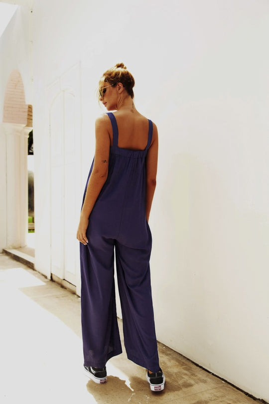 Damen Lässiger Jumpsuit mit weitem Bein und praktischen Taschen EB