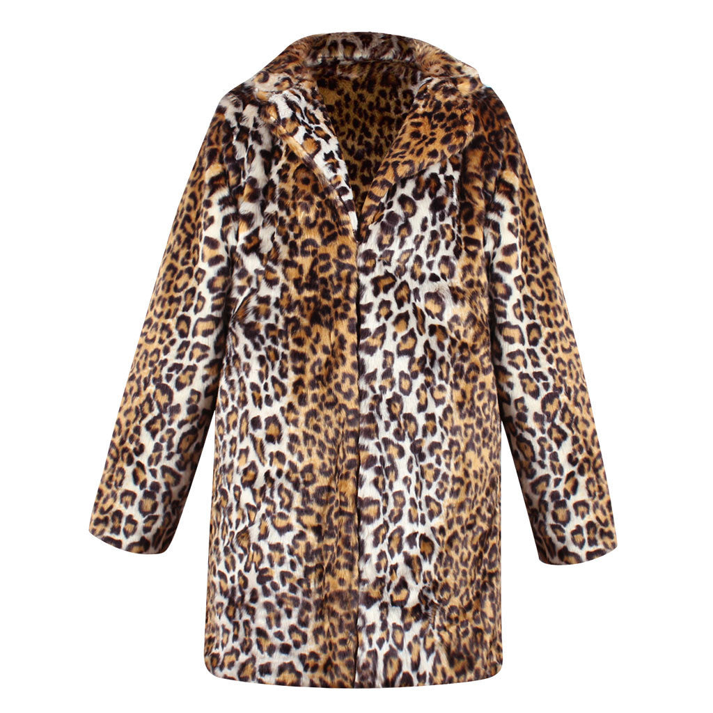 Damen Luxuriöse Kunstpelzjacke mit trendigem Leopardenmuster EB