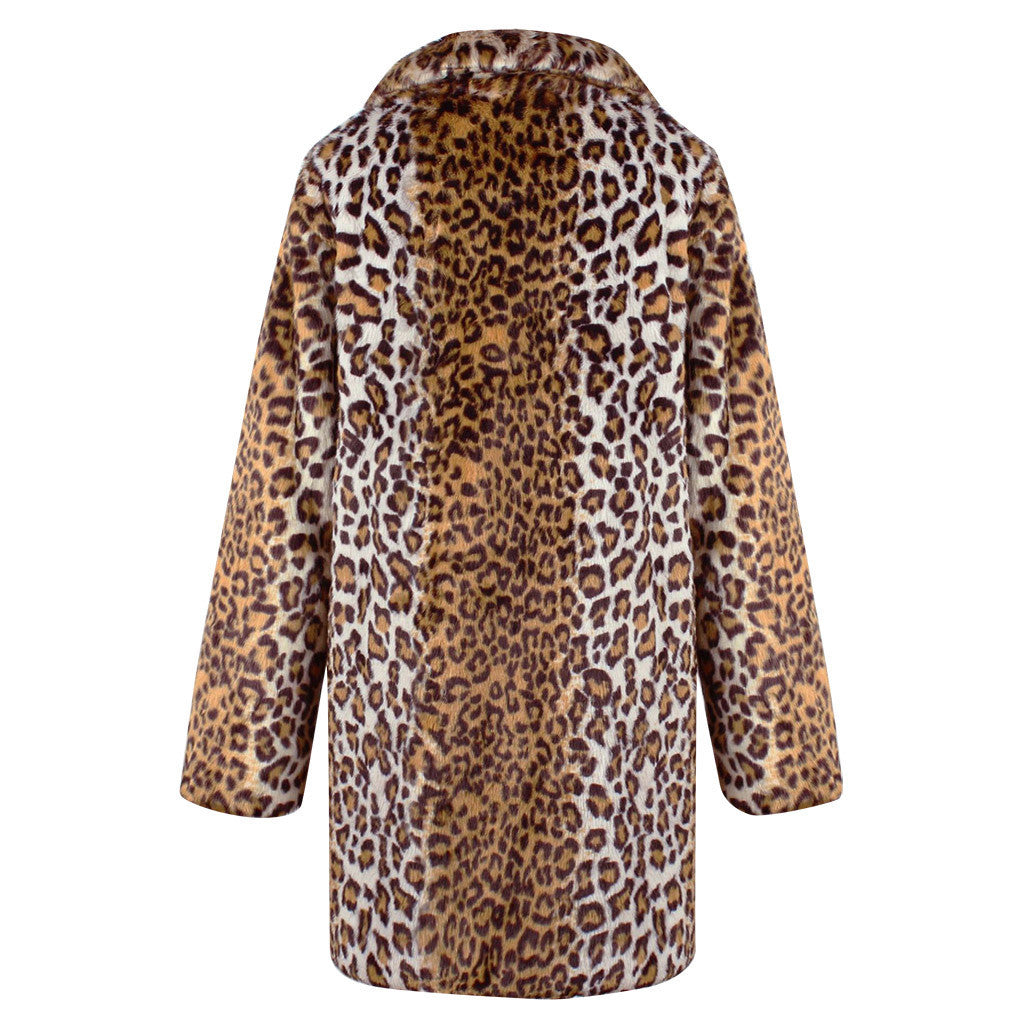 Damen Luxuriöse Kunstpelzjacke mit trendigem Leopardenmuster EB
