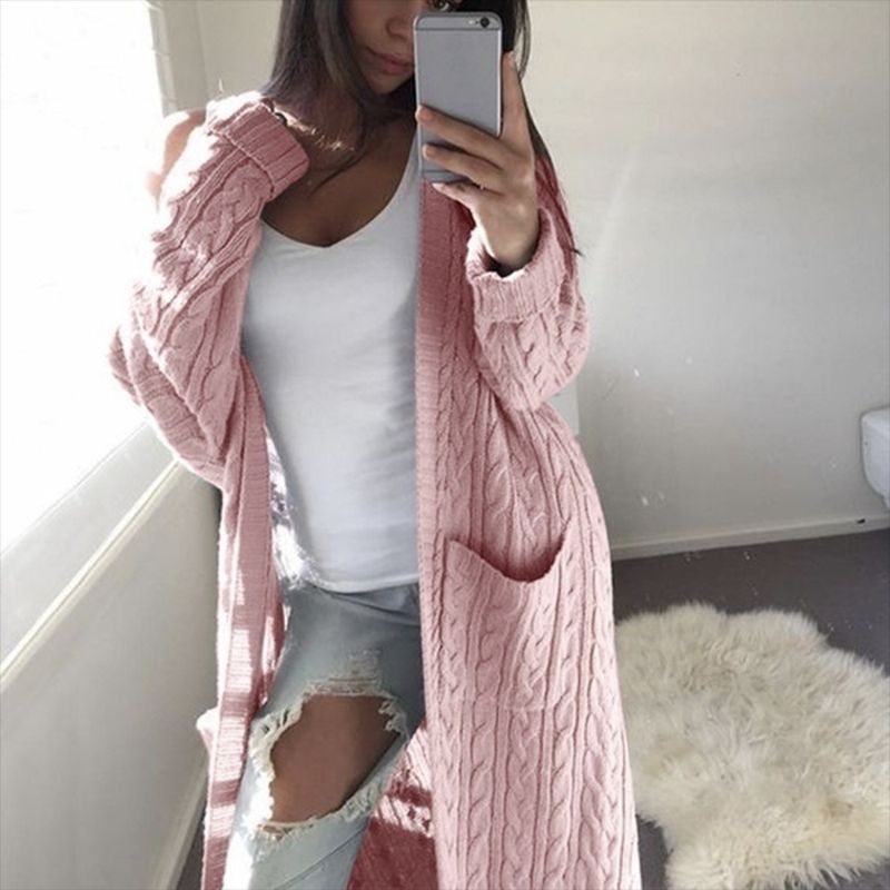 Damen Strickjacke mit Kabelmuster und Taschen EB
