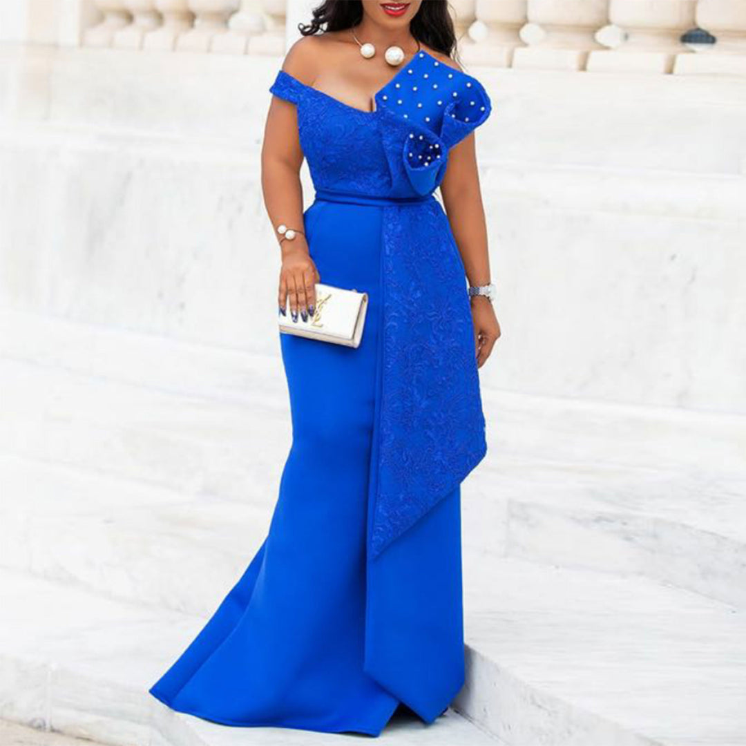 Damen Elegantes Abendkleid mit floralem Oberteil und schwingendem Saum EB