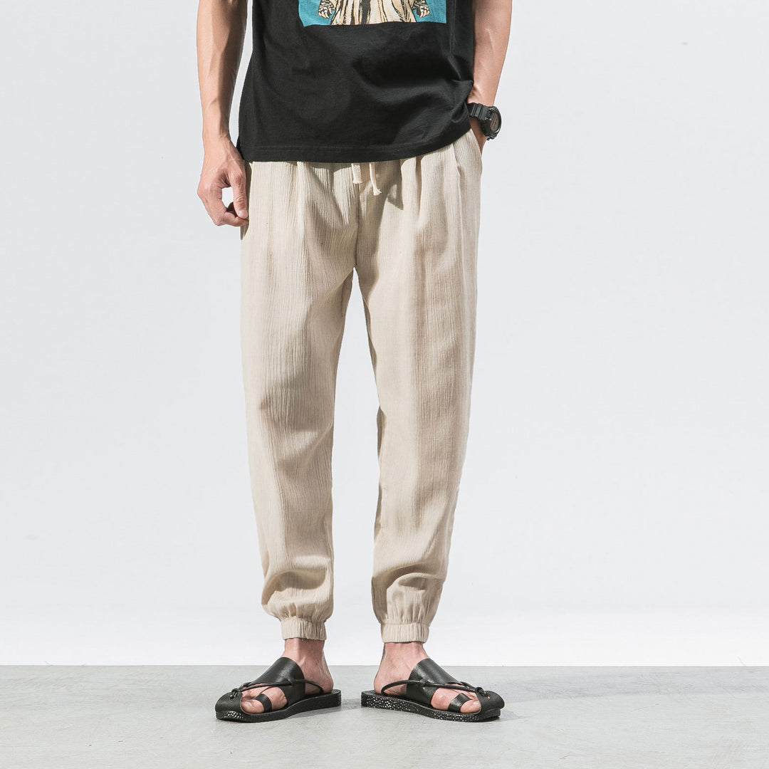 Herren nan leichte Leinenhose mit Tunnelzug und elastischen Bündchen EB