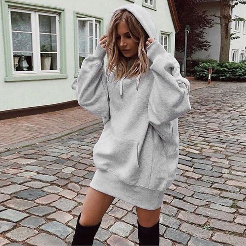 Damen Oversized Kapuzenkleid EB