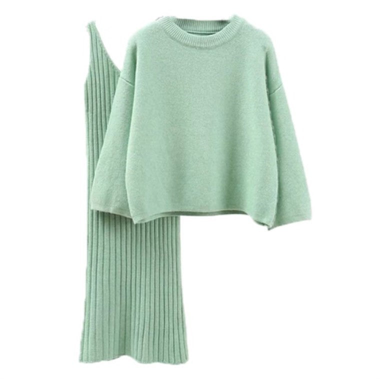 Damen Strick-Set mit lässigem Crop-Pullover und geripptem Maxikleid EB