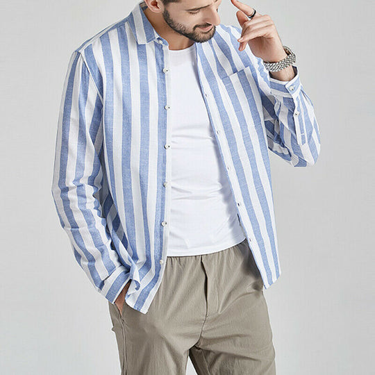 Herren gestreifte Hemdjacke aus leichtem Baumwollstoff EB